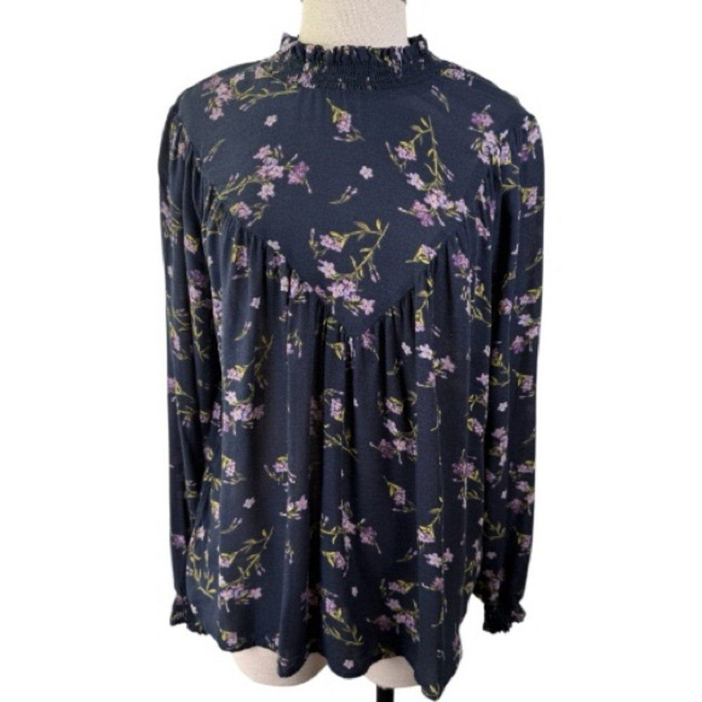 William Rast Navy Floral Blouse